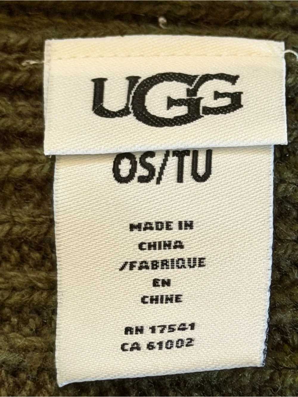 NWT UGG Olive Green Ribbed Knit Scarf OS Cozy Winter